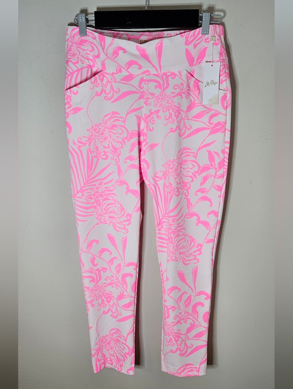 Lilly Pulitzer Luxletic Corso Crop Pants Pink White NWT 10